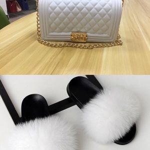 Furry slides with purse